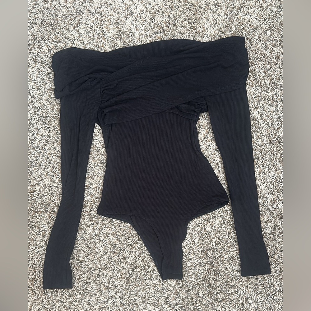 Fold over Black Long Sleeve Steve Madden Bodysuit